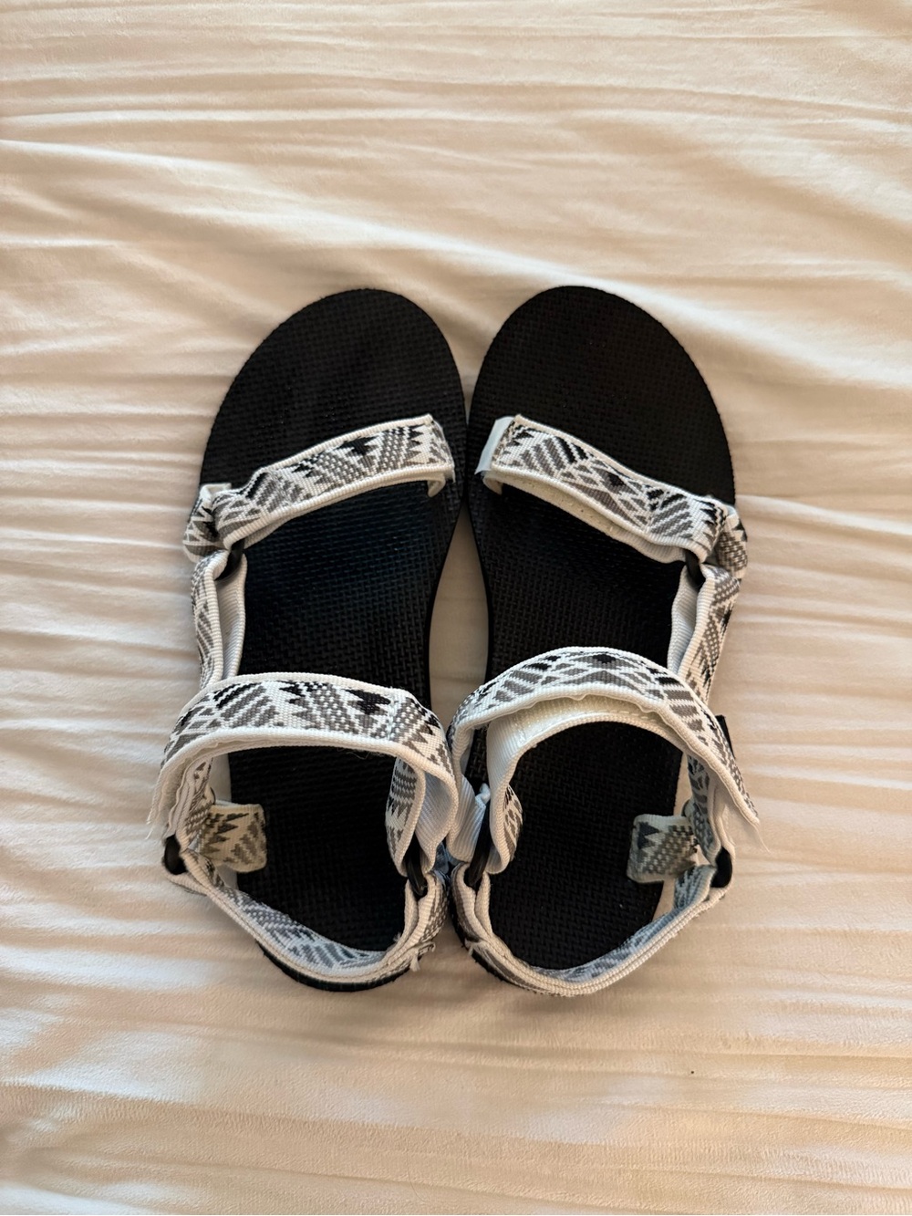 Teva Black Sandals with White Patterned Straps